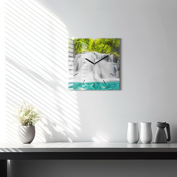 Ceas pătrat de perete din sticlă Cascada în Thailanda