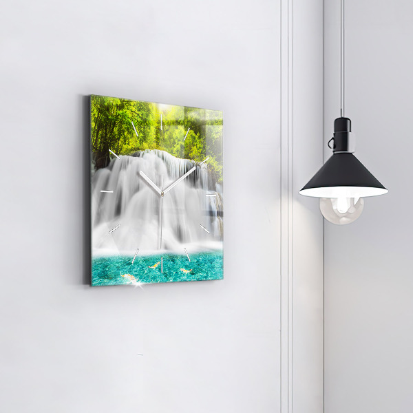 Ceas pătrat de perete din sticlă Cascada în Thailanda