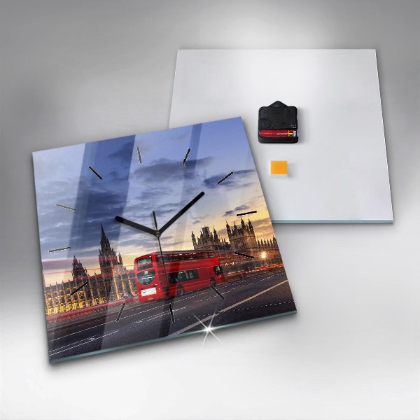 Ceas pătrat de perete din sticlă Autobuzul roșu din Londra