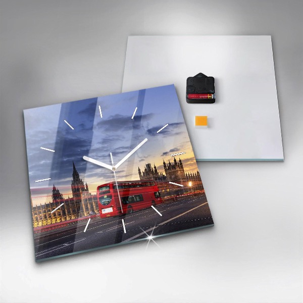 Ceas pătrat de perete din sticlă Autobuzul roșu din Londra