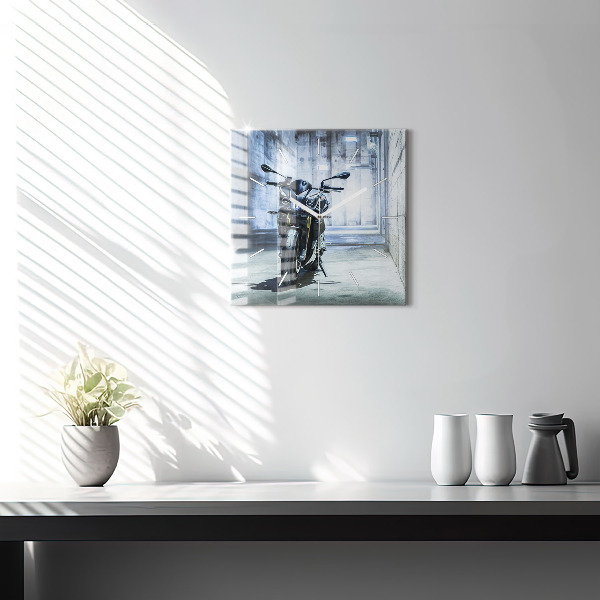 Ceas pătrat de perete din sticlă Motocicletă pe alee