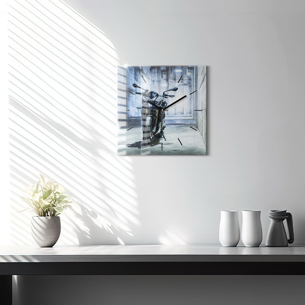 Ceas pătrat de perete din sticlă Motocicletă pe alee