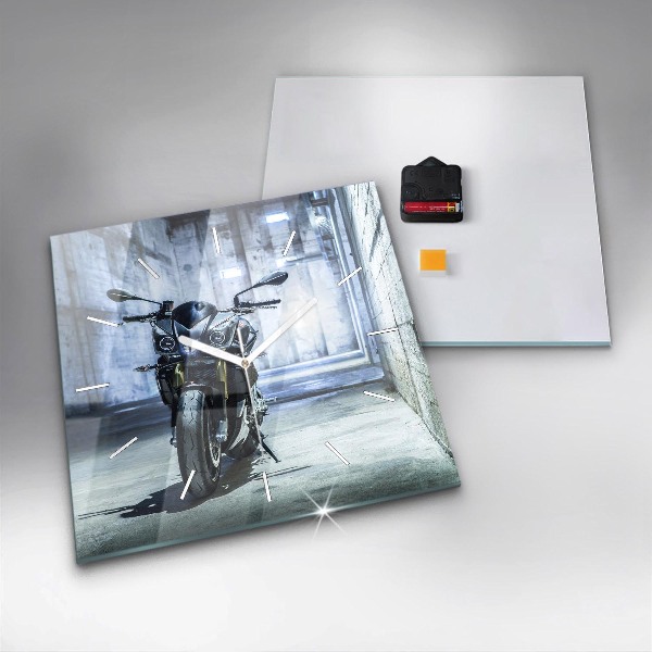 Ceas pătrat de perete din sticlă Motocicletă pe alee