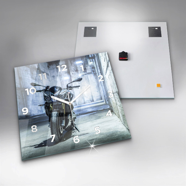 Ceas pătrat de perete din sticlă Motocicletă pe alee