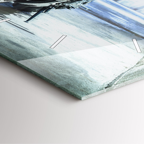 Ceas pătrat de perete din sticlă Motocicletă pe alee