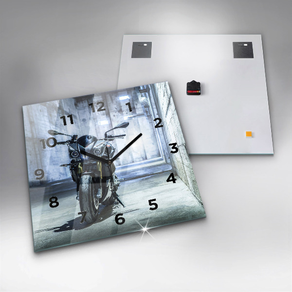 Ceas pătrat de perete din sticlă Motocicletă pe alee