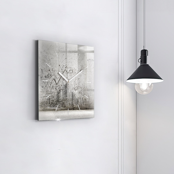 Ceas pătrat de perete din sticlă Schița orașului