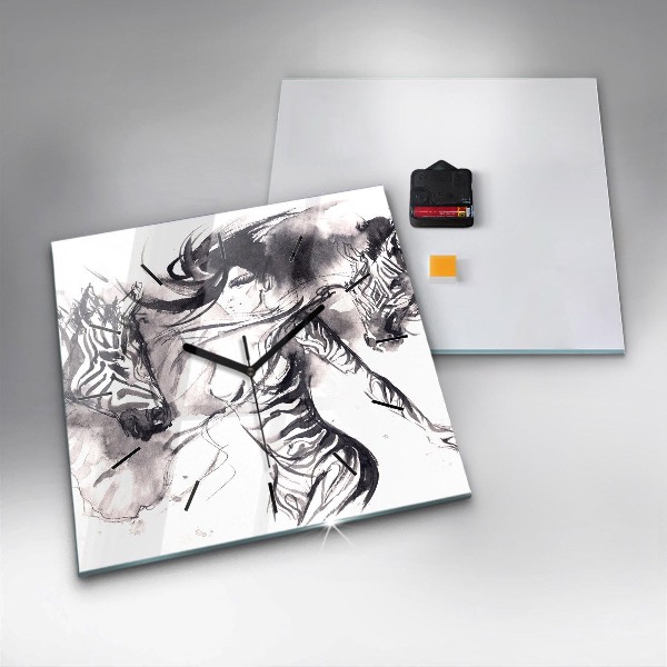 Ceas pătrat de perete din sticlă Femeie și zebre