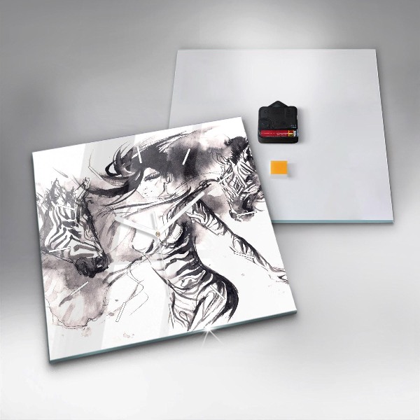 Ceas pătrat de perete din sticlă Femeie și zebre