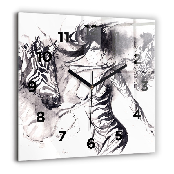 Ceas pătrat de perete din sticlă Femeie și zebre