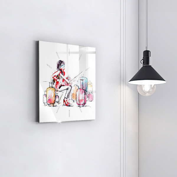 Ceas pătrat de perete din sticlă Femeie cu valize