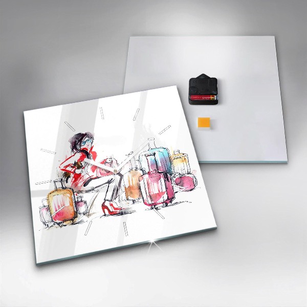 Ceas pătrat de perete din sticlă Femeie cu valize