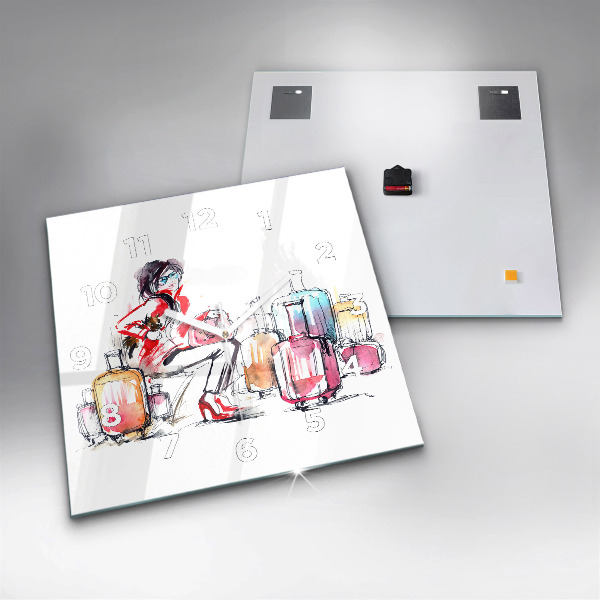 Ceas pătrat de perete din sticlă Femeie cu valize