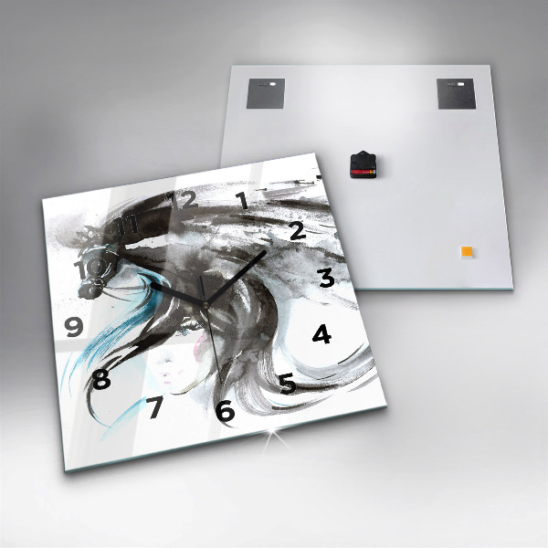 Ceas pătrat de perete din sticlă Cal abstract și femeie