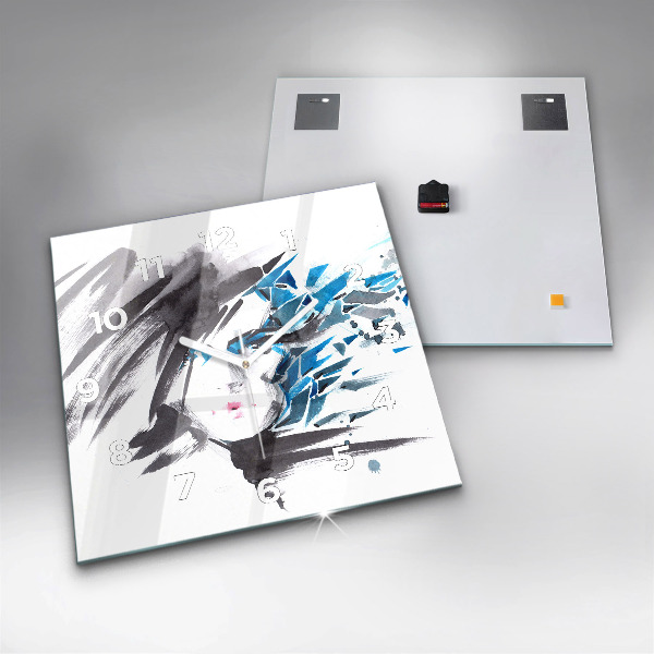 Ceas pătrat de perete din sticlă Femeia se confruntă cu abstracția