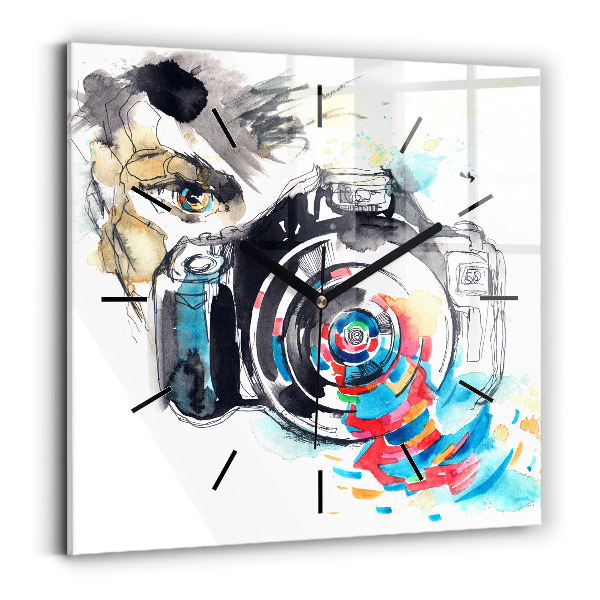 Ceas pătrat de perete din sticlă Femeie fotograf