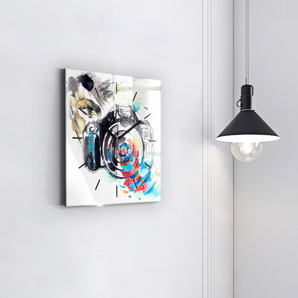 Ceas pătrat de perete din sticlă Femeie fotograf