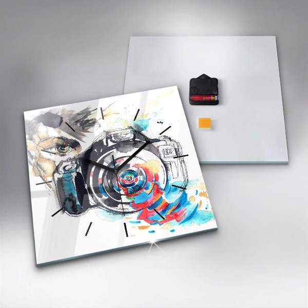 Ceas pătrat de perete din sticlă Femeie fotograf