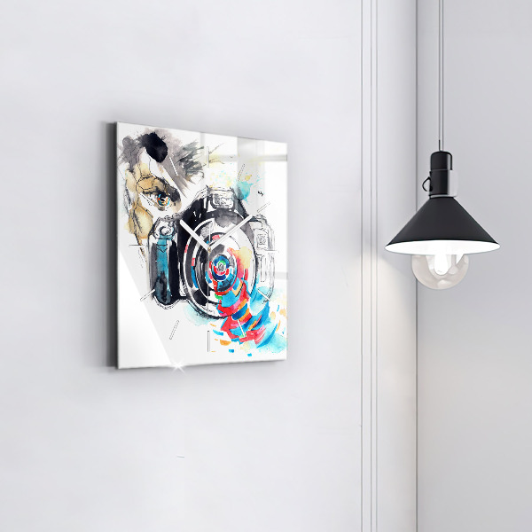 Ceas pătrat de perete din sticlă Femeie fotograf