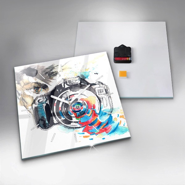 Ceas pătrat de perete din sticlă Femeie fotograf