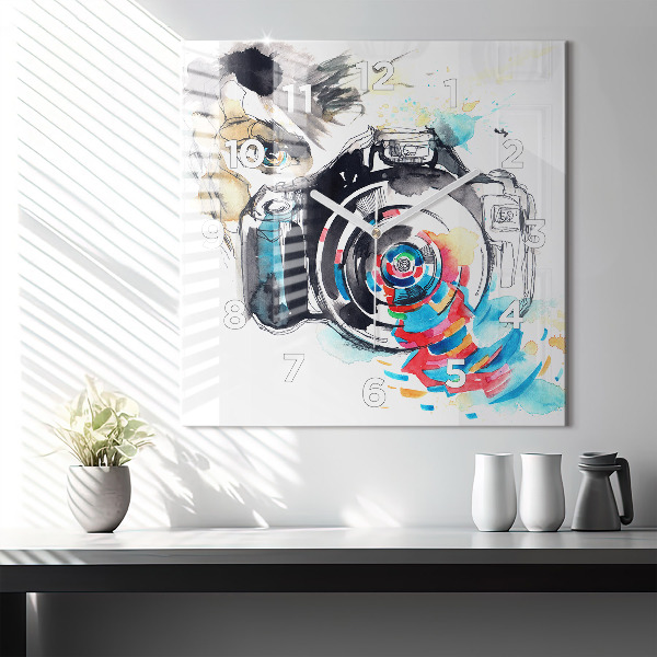 Ceas pătrat de perete din sticlă Femeie fotograf