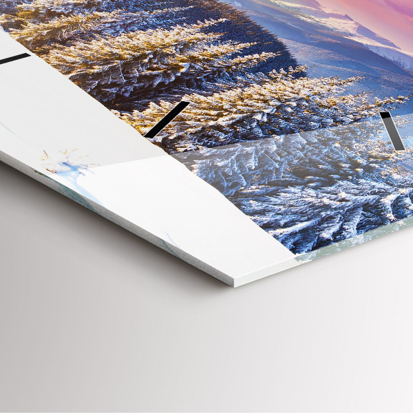 Ceas pătrat de perete din sticlă Peisaj montan de iarnă