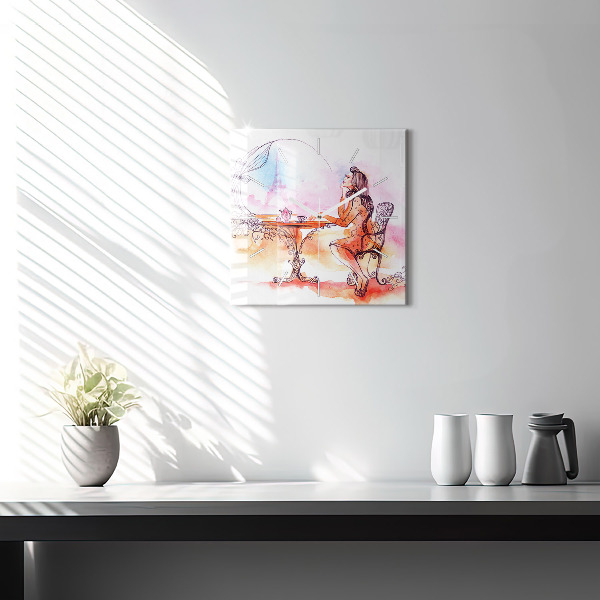 Ceas pătrat de perete din sticlă Femeie care bea ceai