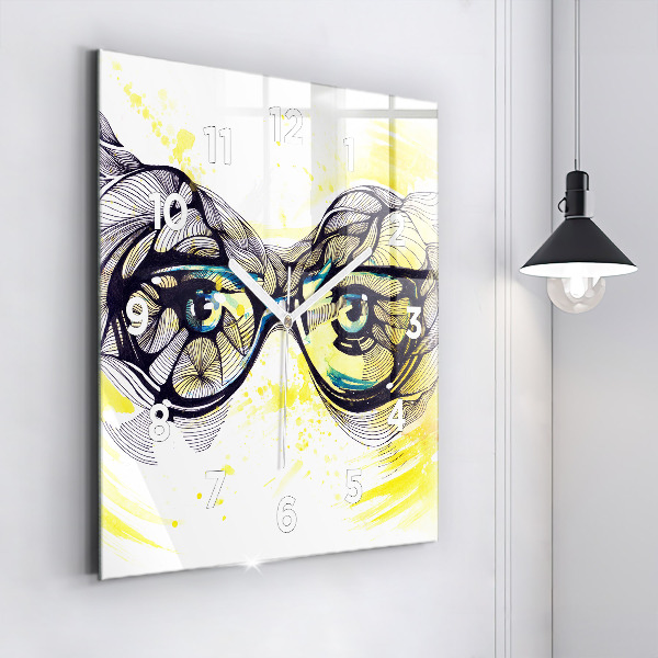 Ceas pătrat de perete din sticlă Ochi cu ochelari