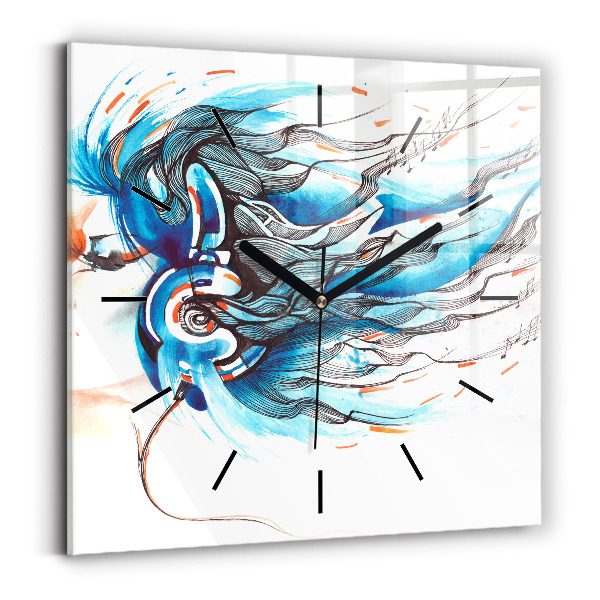 Ceas pătrat de perete din sticlă Ilustrație pentru căști