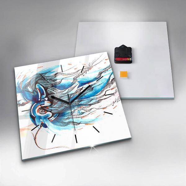 Ceas pătrat de perete din sticlă Ilustrație pentru căști