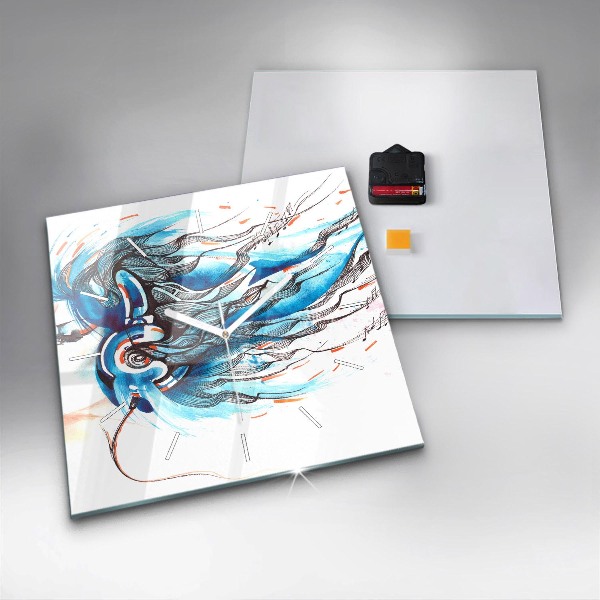 Ceas pătrat de perete din sticlă Ilustrație pentru căști