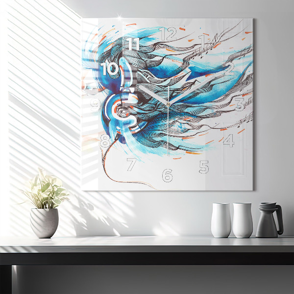 Ceas pătrat de perete din sticlă Ilustrație pentru căști