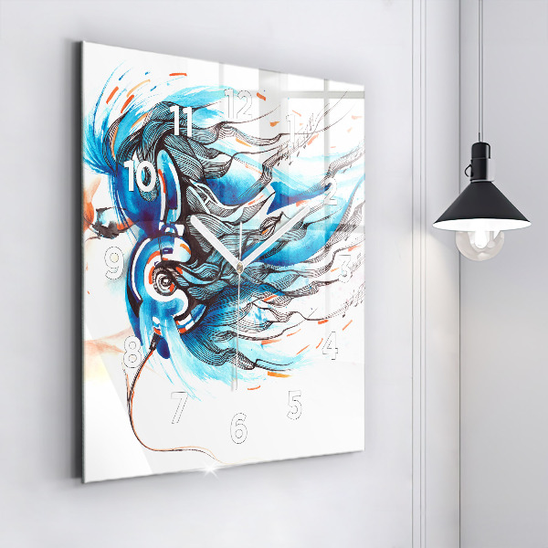 Ceas pătrat de perete din sticlă Ilustrație pentru căști