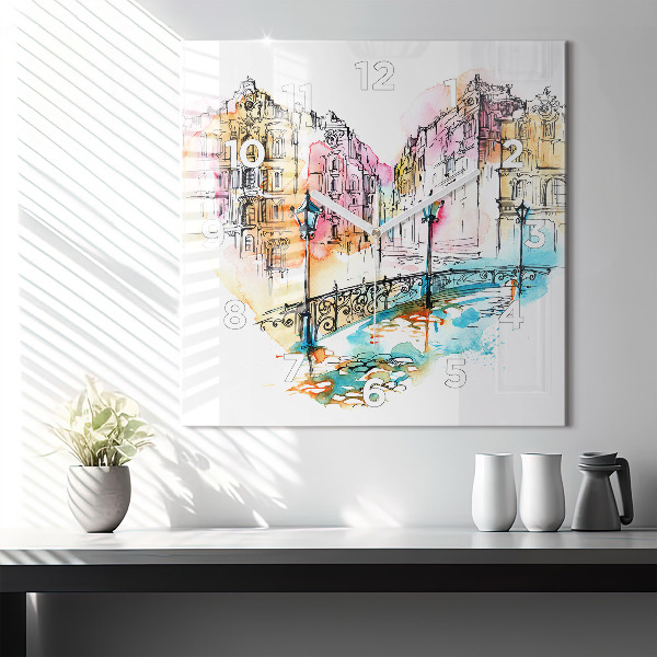 Ceas pătrat de perete din sticlă Arhitectură pictată