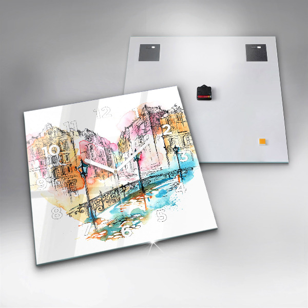 Ceas pătrat de perete din sticlă Arhitectură pictată