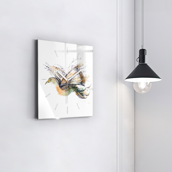 Ceas pătrat de perete din sticlă Pasăre și carte