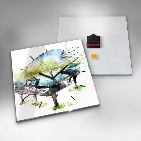 Ceas pătrat de perete din sticlă Ilustrație a celor 4 anotimpuri