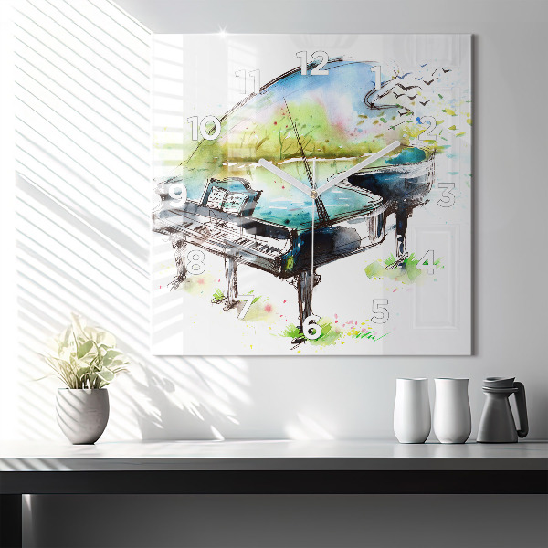 Ceas pătrat de perete din sticlă Ilustrație a celor 4 anotimpuri