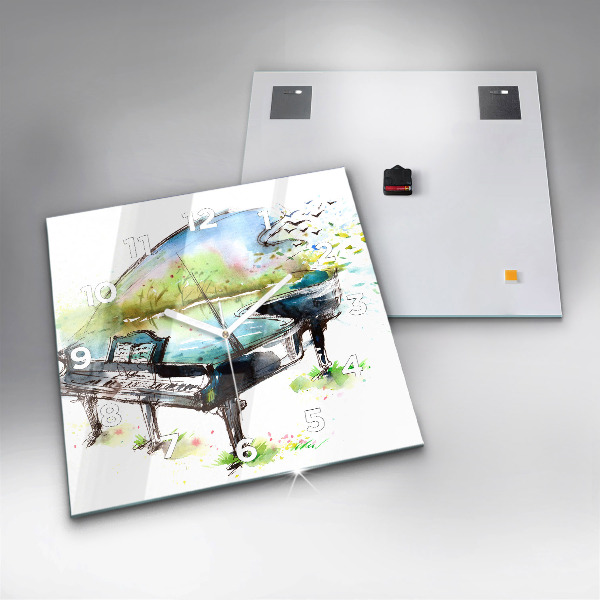 Ceas pătrat de perete din sticlă Ilustrație a celor 4 anotimpuri