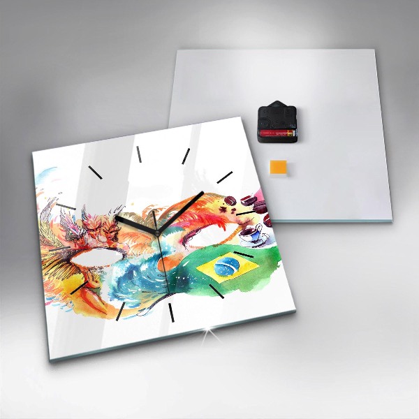 Ceas pătrat de perete din sticlă Cultură - steag brazilian