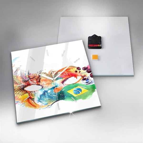 Ceas pătrat de perete din sticlă Cultură - steag brazilian