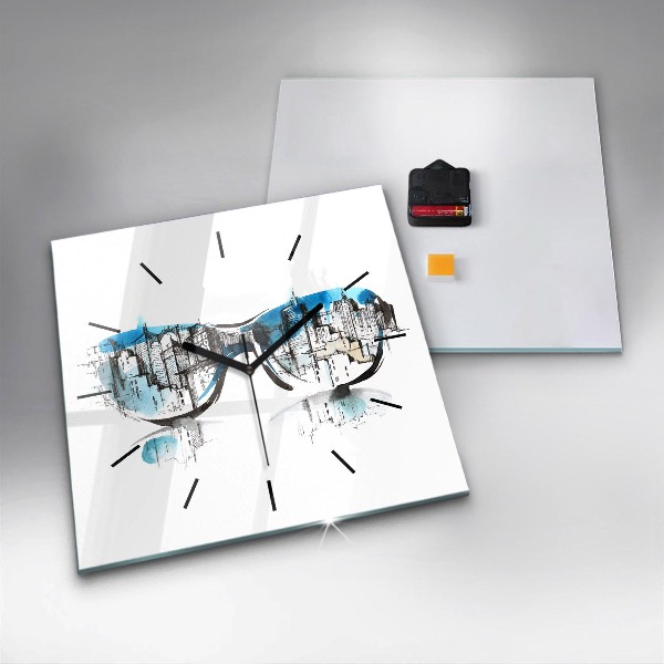 Ceas pătrat de perete din sticlă Orașul în ochelari