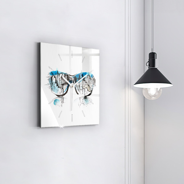 Ceas pătrat de perete din sticlă Orașul în ochelari