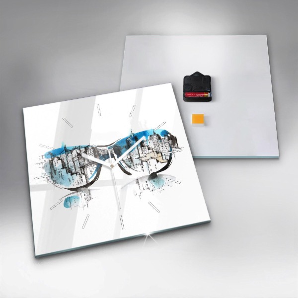 Ceas pătrat de perete din sticlă Orașul în ochelari