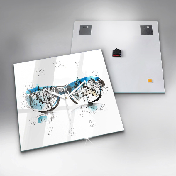 Ceas pătrat de perete din sticlă Orașul în ochelari