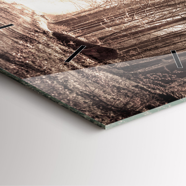 Ceas pătrat de perete din sticlă Poteca în sepia