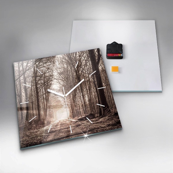 Ceas pătrat de perete din sticlă Poteca în sepia