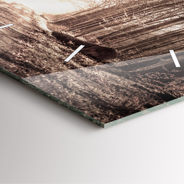 Ceas pătrat de perete din sticlă Poteca în sepia