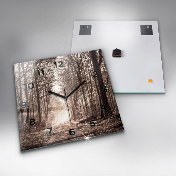 Ceas pătrat de perete din sticlă Poteca în sepia