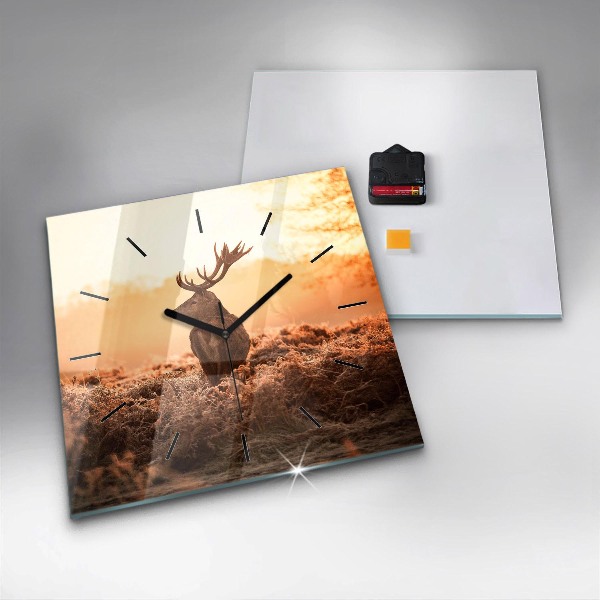 Ceas pătrat de perete din sticlă Căprioare la răsărit